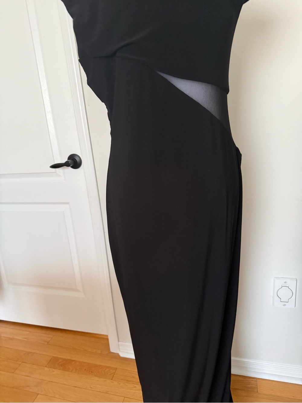 Club L London Emily Black Asymmetric Mesh Maxi Gown Dress Size 10 NWT - Picture 10 of 15